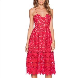 Self Portrait Red Azaelea 3-D Lace Midi Dress